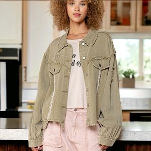 70175 POL Lace Trimmed Denim Jacket